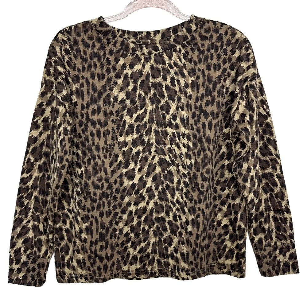 Pure Cotton Terry Knit Leopard Cheetah Sweatshirt Pullover